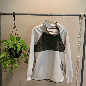 Abercrombie and Fitch Asymmetrical Snap-Up Fleece, cream and olive green, XL